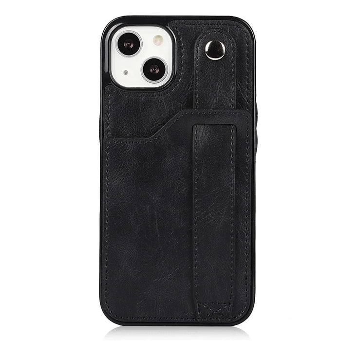 Hand Strap Kickstand Card Slot Design RFID Blocking Function PU Leather Coated TPU Phone Case for iPhone 13 mini 5.4 inch - Black - 2