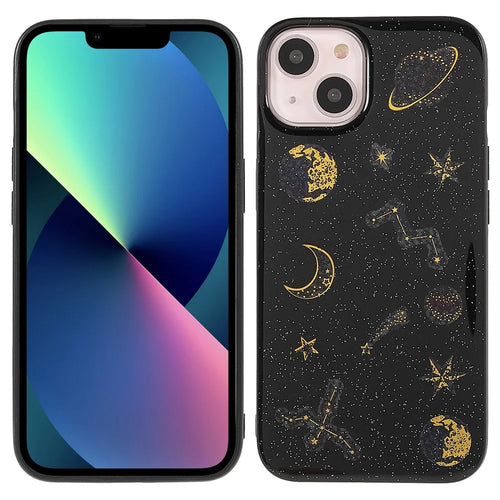 Star Planet Printing Stickers Design Well-protected Lightweight Epoxy Flexible TPU Case for iPhone 13 mini 5.4 inch - Black - 1
