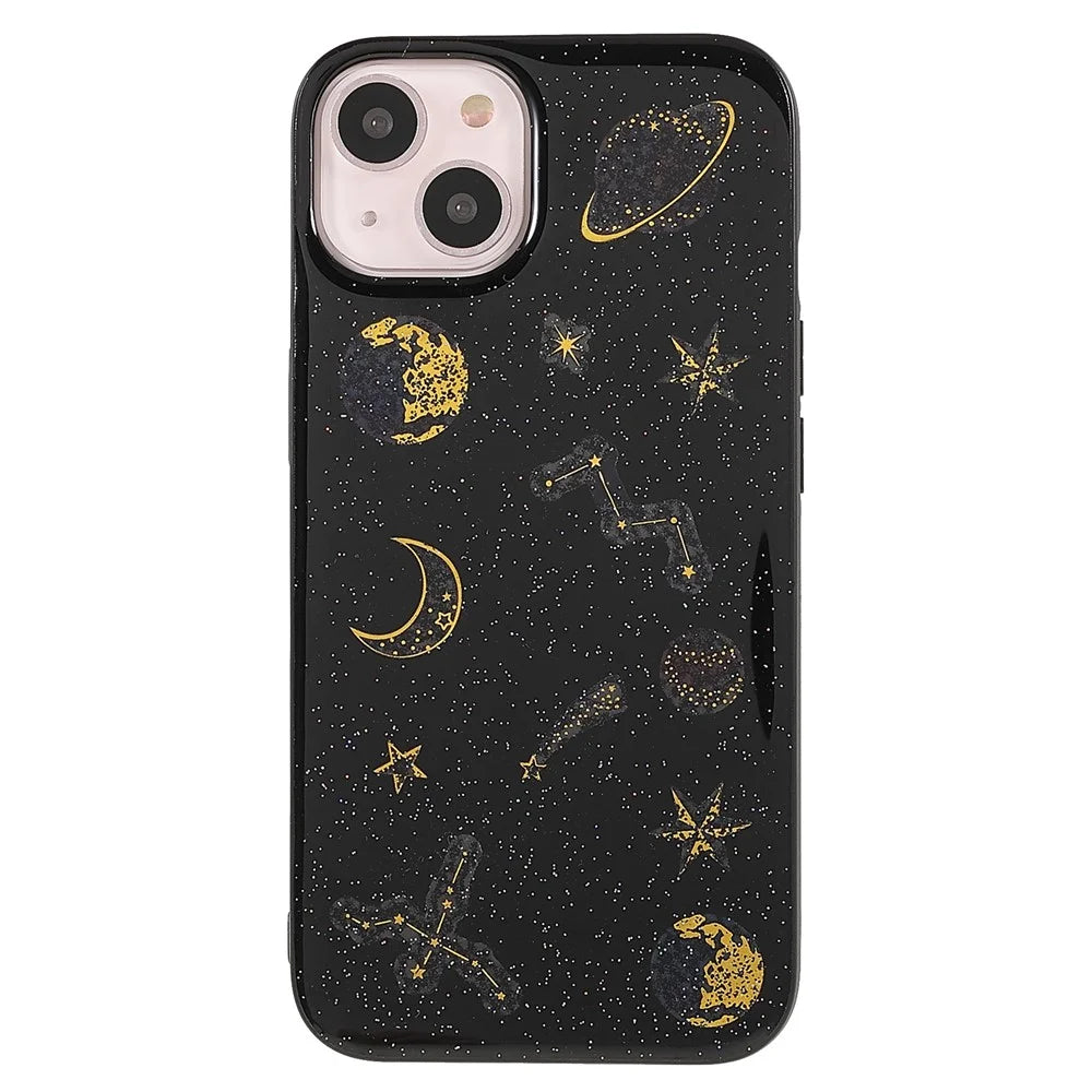 Star Planet Printing Stickers Design Well-protected Lightweight Epoxy Flexible TPU Case for iPhone 13 mini 5.4 inch - Black - 2