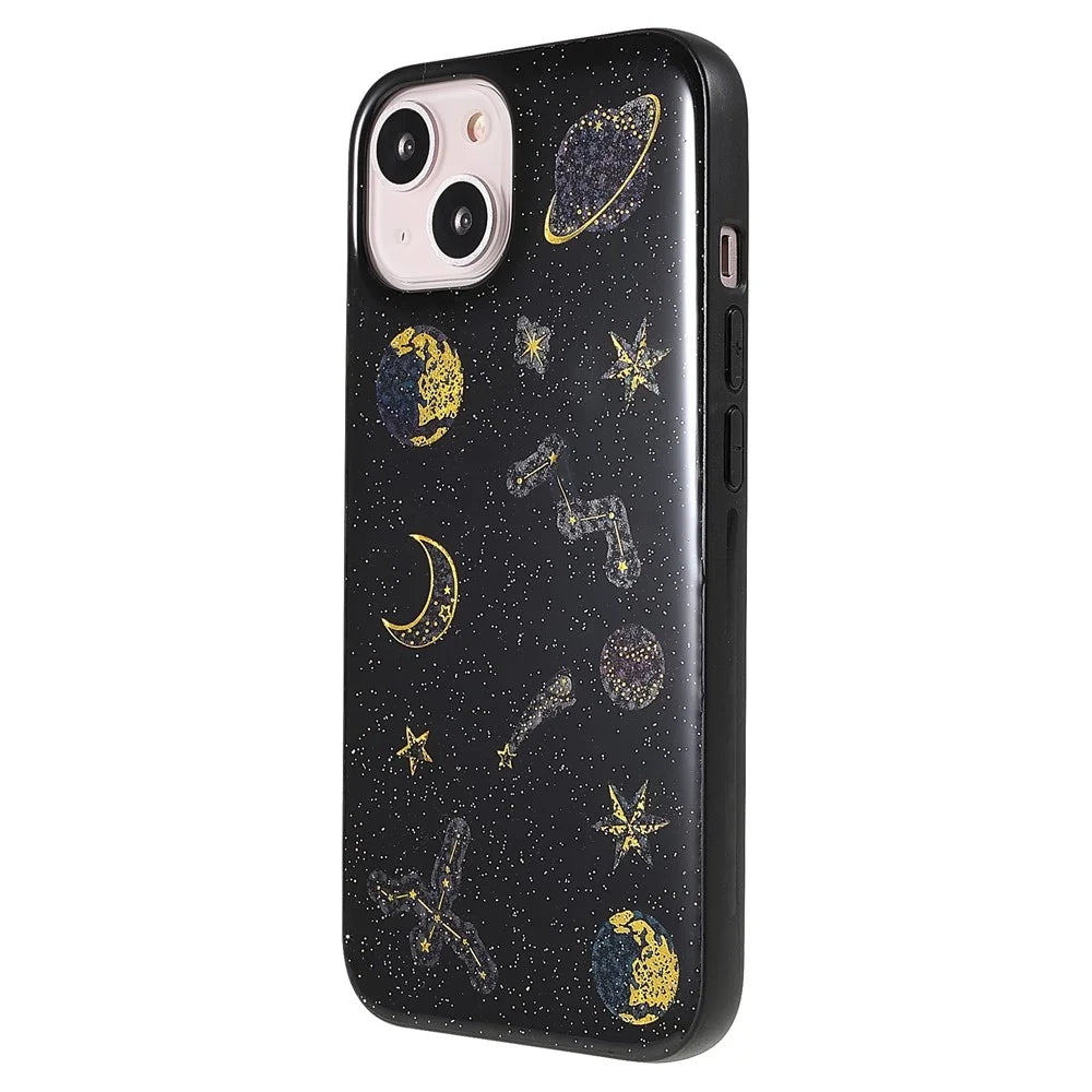 Star Planet Printing Stickers Design Well-protected Lightweight Epoxy Flexible TPU Case for iPhone 13 mini 5.4 inch - Black - 3
