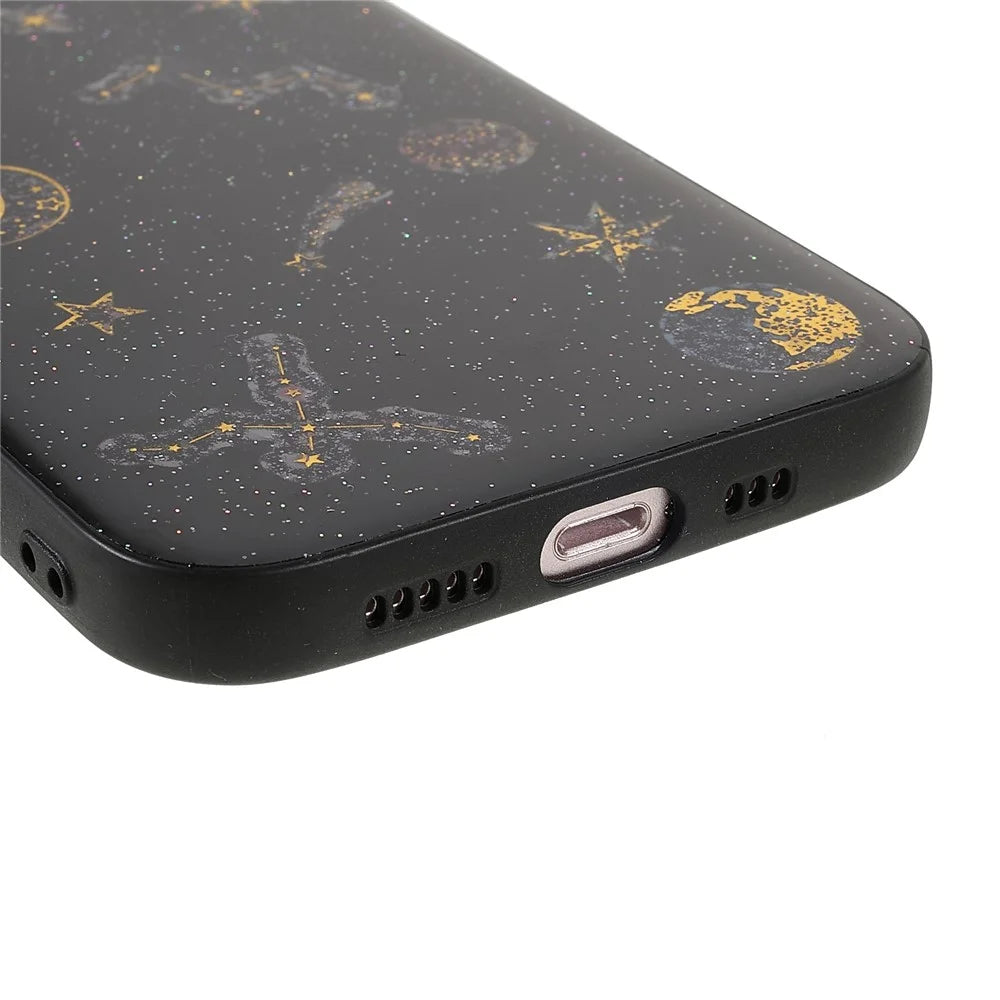 Star Planet Printing Stickers Design Well-protected Lightweight Epoxy Flexible TPU Case for iPhone 13 mini 5.4 inch - Black - 5