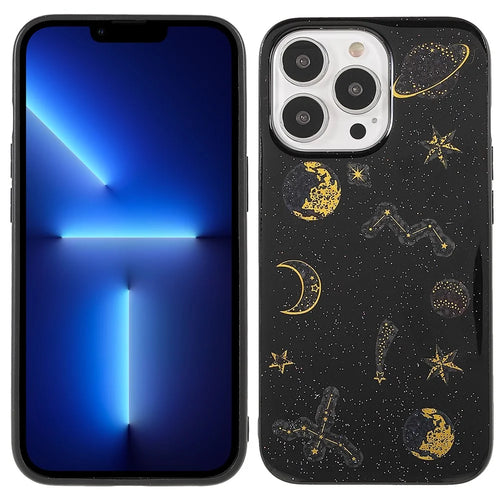 Stylish Star Planet Printing Stickers Design Anti-Scratch Epoxy Soft TPU Case for iPhone 13 Pro 6.1 inch - Black - 1