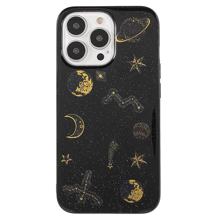Stylish Star Planet Printing Stickers Design Anti-Scratch Epoxy Soft TPU Case for iPhone 13 Pro 6.1 inch - Black - 2