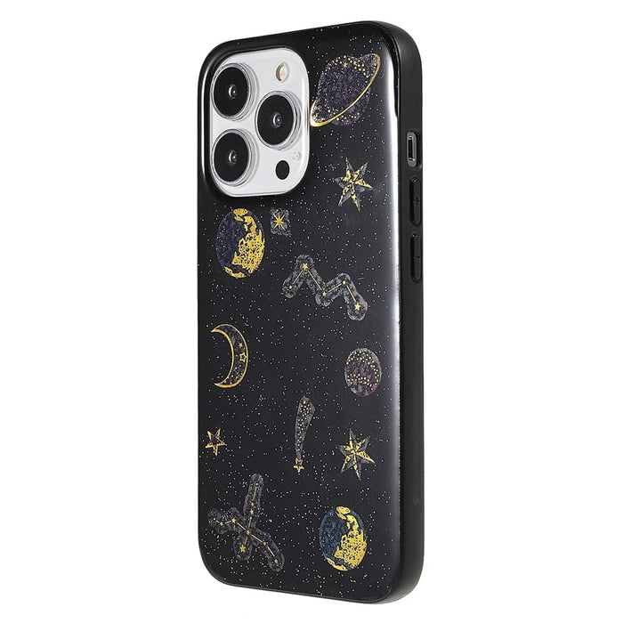 Stylish Star Planet Printing Stickers Design Anti-Scratch Epoxy Soft TPU Case for iPhone 13 Pro 6.1 inch - Black - 3