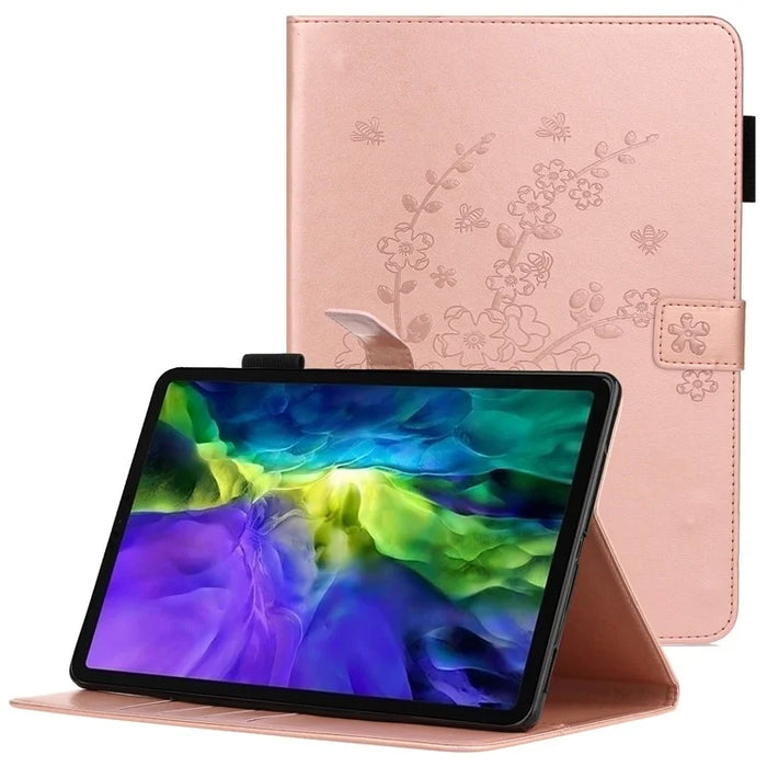 Imprinting Plum Blossom Pattern PU Leather + TPU Tablet Cover Protective Case with Stand Wallet for iPad Pro 11 (2022) /  (2021) / (2020) / (2018) - Rose Gold - 1