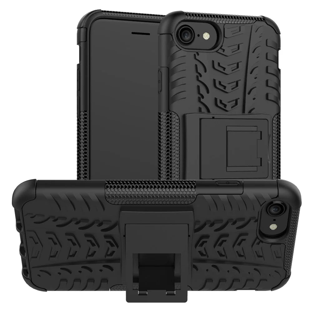 For iPhone SE (2020)/SE (2022)/8/7 4.7 inch Cool Tyre PC + TPU Hybrid Shell with Kickstand - Black - 1
