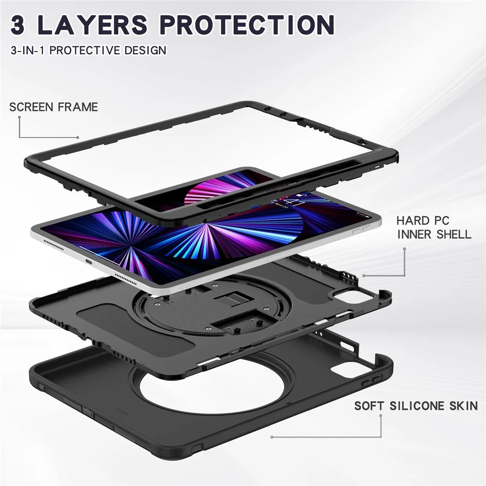 Hand Strap Case Kickstand for iPad Air 11 (2026) / (2025) / (2024) / Pro 11 (2022) / (2021) / (2020) / (2018) / Air (2020) / (2022) - Black - 2