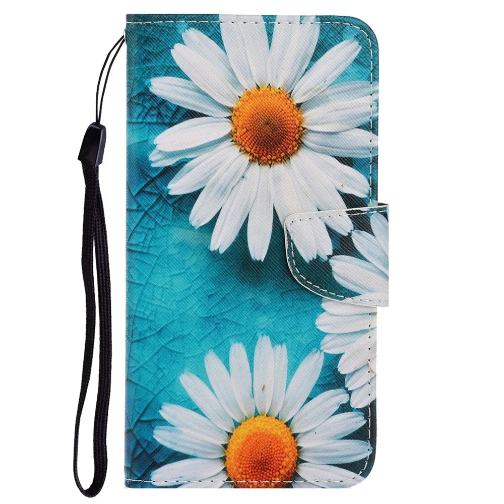 Magnetic Flip Pattern Printing Inner TPU and PU Leather Wallet Case Stand Folio Cover with Strap for iPhone 11 Pro 5.8 inch - Daisies - 2
