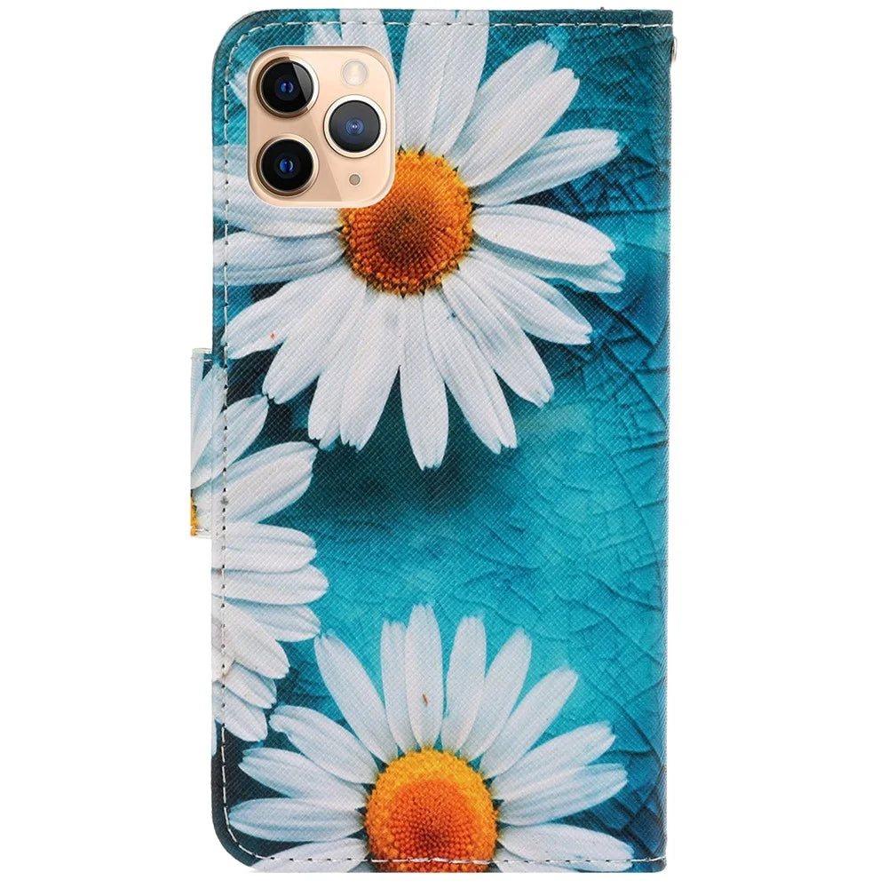Magnetic Flip Pattern Printing Inner TPU and PU Leather Wallet Case Stand Folio Cover with Strap for iPhone 11 Pro 5.8 inch - Daisies - 3