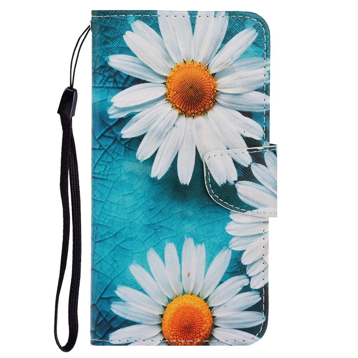 Wallet Stylish Pattern Printing PU Leather Case Magnetic Flip Stand Folio Cover with Strap for iPhone X/XS 5.8 inch - Daisies - 2