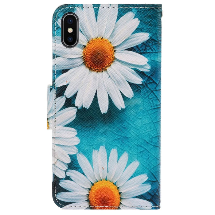 Wallet Stylish Pattern Printing PU Leather Case Magnetic Flip Stand Folio Cover with Strap for iPhone X/XS 5.8 inch - Daisies - 3