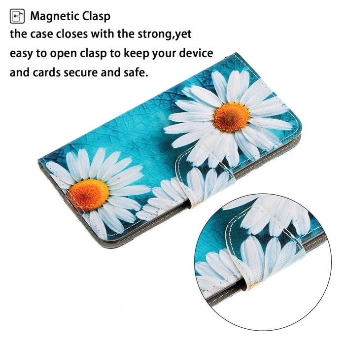 Wrist Strap Pattern Printing PU Leather Wallet Case Magnetic Flip Stand Folio Cover for iPhone 11 6.1 inch - Daisies - 6