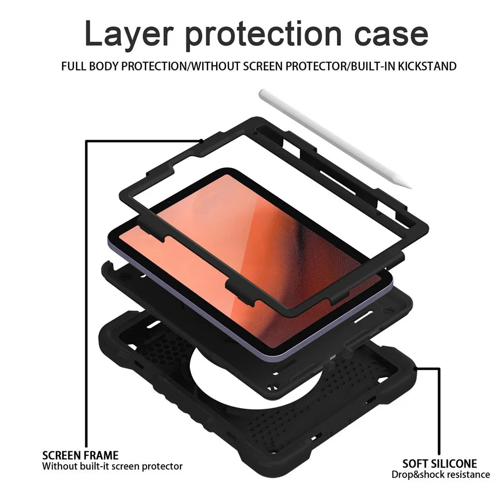 360-degree Rotating Kickstand Anti-Scratch Anti-Drop PC + Silicone Tablet Case with Shoulder Strap for iPad mini (2024) / mini (2021) - All Back - 7