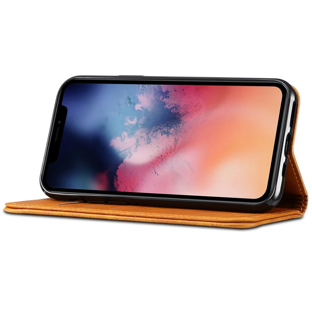 SUTENI Full Body Protection Textured Surface Magnetic Automatic Closing Wallet Leather Case with Stand for iPhone 11 Pro 5.8 inch - Khaki - 4