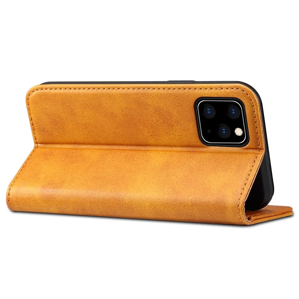 SUTENI Full Body Protection Textured Surface Magnetic Automatic Closing Wallet Leather Case with Stand for iPhone 11 Pro 5.8 inch - Khaki - 5