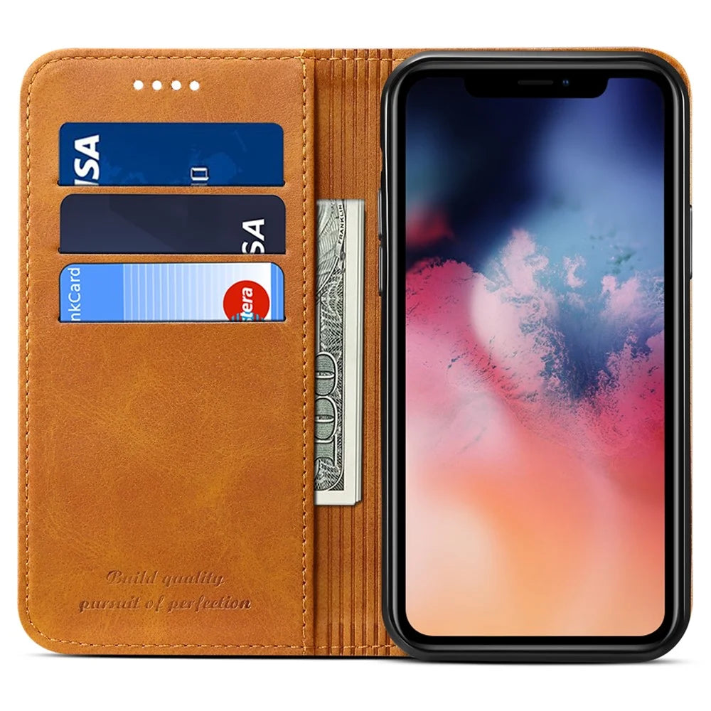 SUTENI Full Body Protection Textured Surface Magnetic Automatic Closing Wallet Leather Case with Stand for iPhone 11 Pro 5.8 inch - Khaki - 6