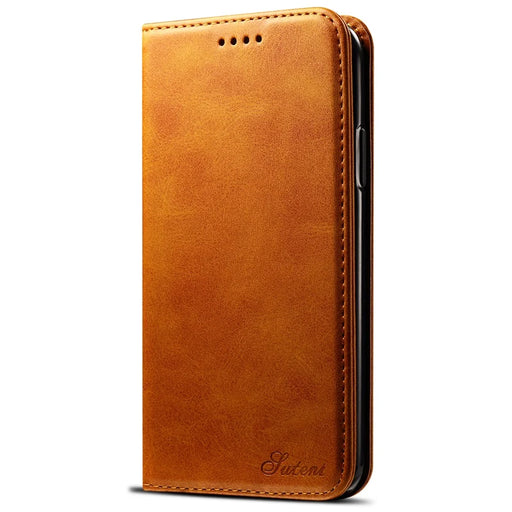 SUTENI Folio Flip Textured Surface Magnetic Automatic Closing Wallet Leather Protective Case with Stand for iPhone X/XS 5.8 inch - Khaki - 2
