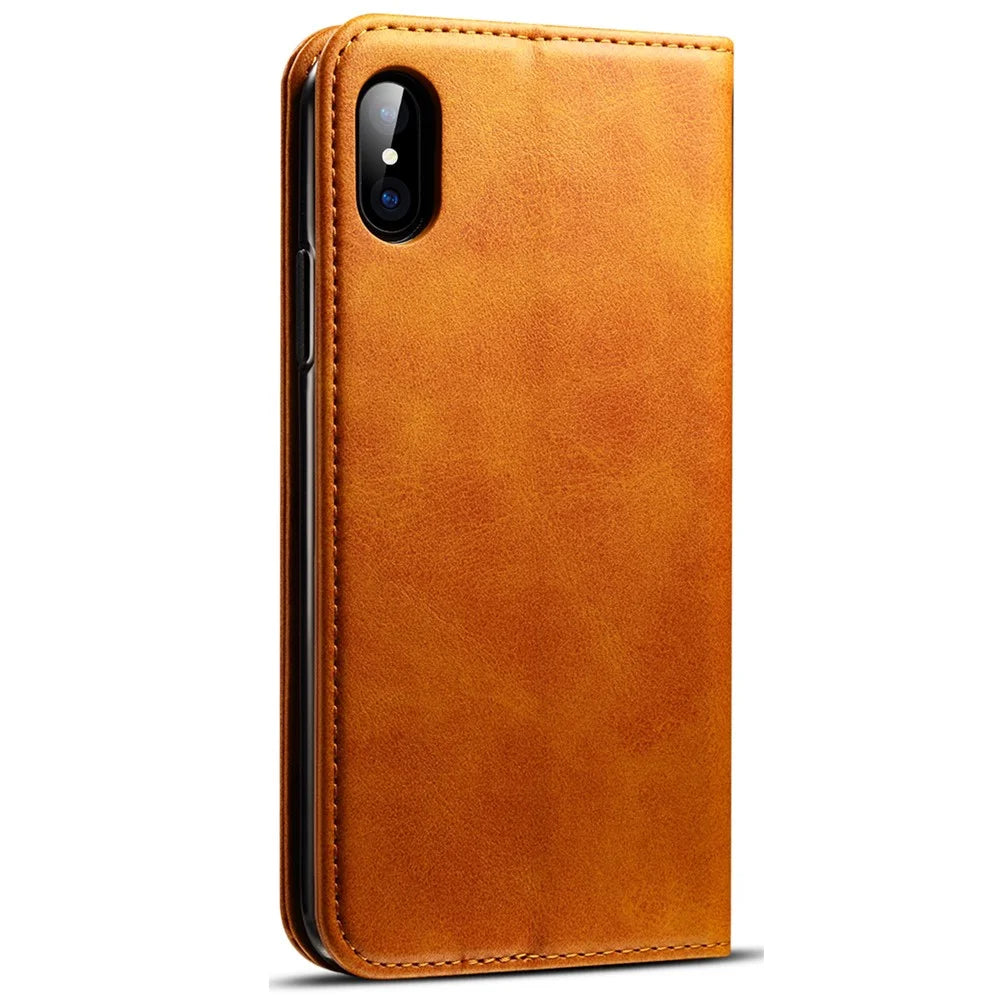 SUTENI Folio Flip Textured Surface Magnetic Automatic Closing Wallet Leather Protective Case with Stand for iPhone X/XS 5.8 inch - Khaki - 3