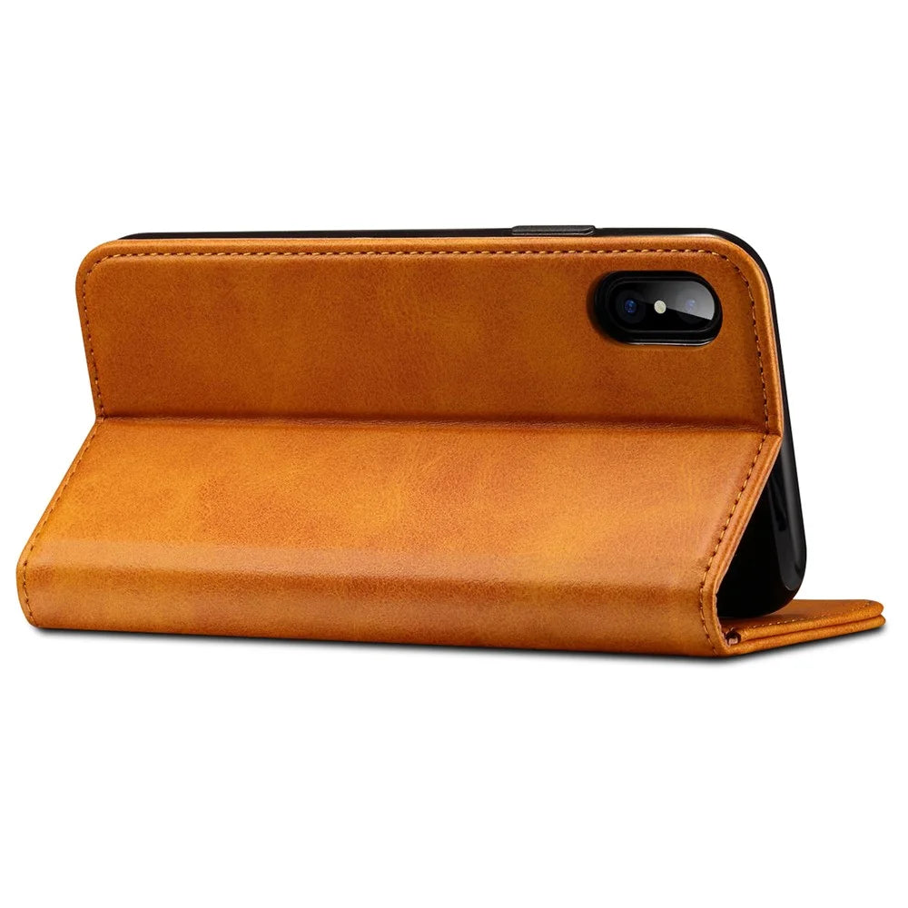 SUTENI Folio Flip Textured Surface Magnetic Automatic Closing Wallet Leather Protective Case with Stand for iPhone X/XS 5.8 inch - Khaki - 5