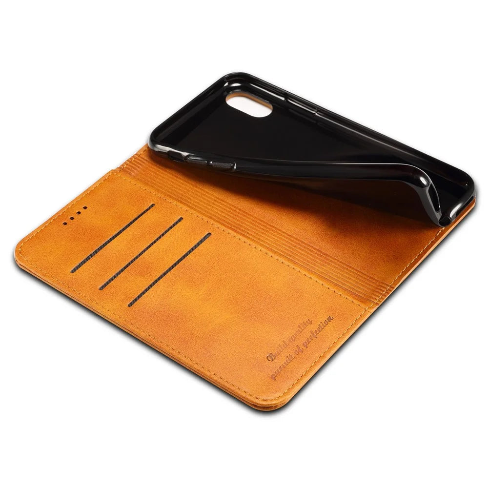 SUTENI Folio Flip Textured Surface Magnetic Automatic Closing Wallet Leather Protective Case with Stand for iPhone X/XS 5.8 inch - Khaki - 7