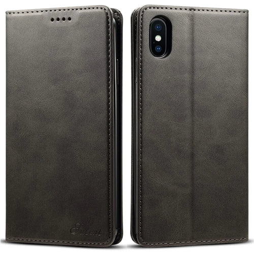 SUTENI Textured Surface Folio Flip Protective Case Wallet Magnetic Automatic Closing Leather Cover with Stand for iPhone XS Max 6.5 inch - Black - 1