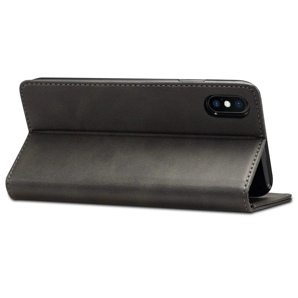 SUTENI Textured Surface Folio Flip Protective Case Wallet Magnetic Automatic Closing Leather Cover with Stand for iPhone XS Max 6.5 inch - Black - 5