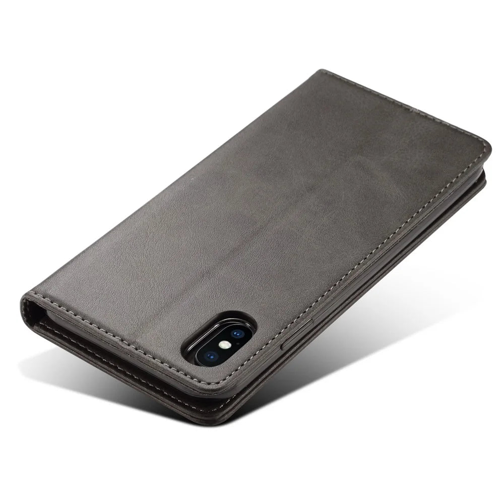 SUTENI Textured Surface Folio Flip Protective Case Wallet Magnetic Automatic Closing Leather Cover with Stand for iPhone XS Max 6.5 inch - Black - 7
