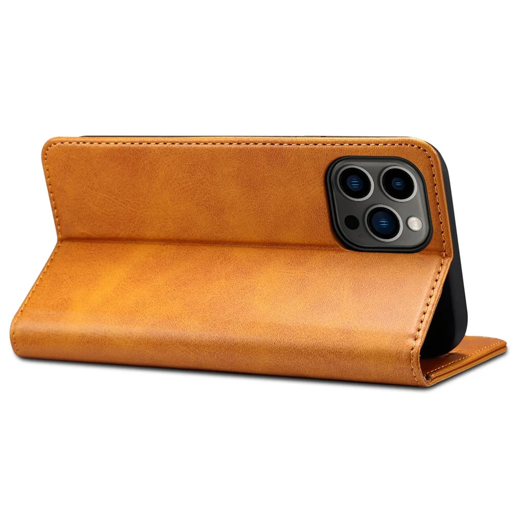 SUTENI Wallet Stand Design Anti-scratch Magnetic Automatic Closing Leather Cover + TPU Inner Case for iPhone 13 Pro Max 6.7 inch - Khaki - 3
