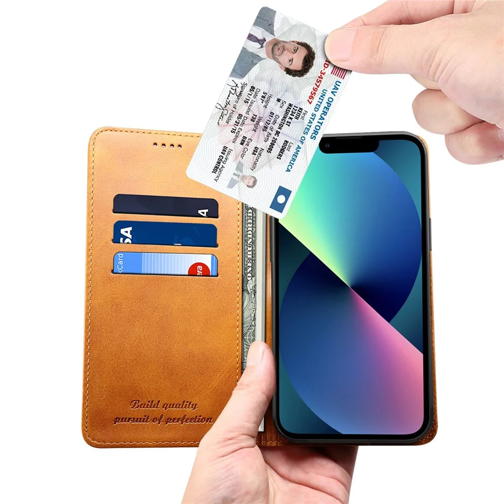 SUTENI Wallet Stand Design Anti-scratch Magnetic Automatic Closing Leather Cover + TPU Inner Case for iPhone 13 Pro Max 6.7 inch - Khaki - 5