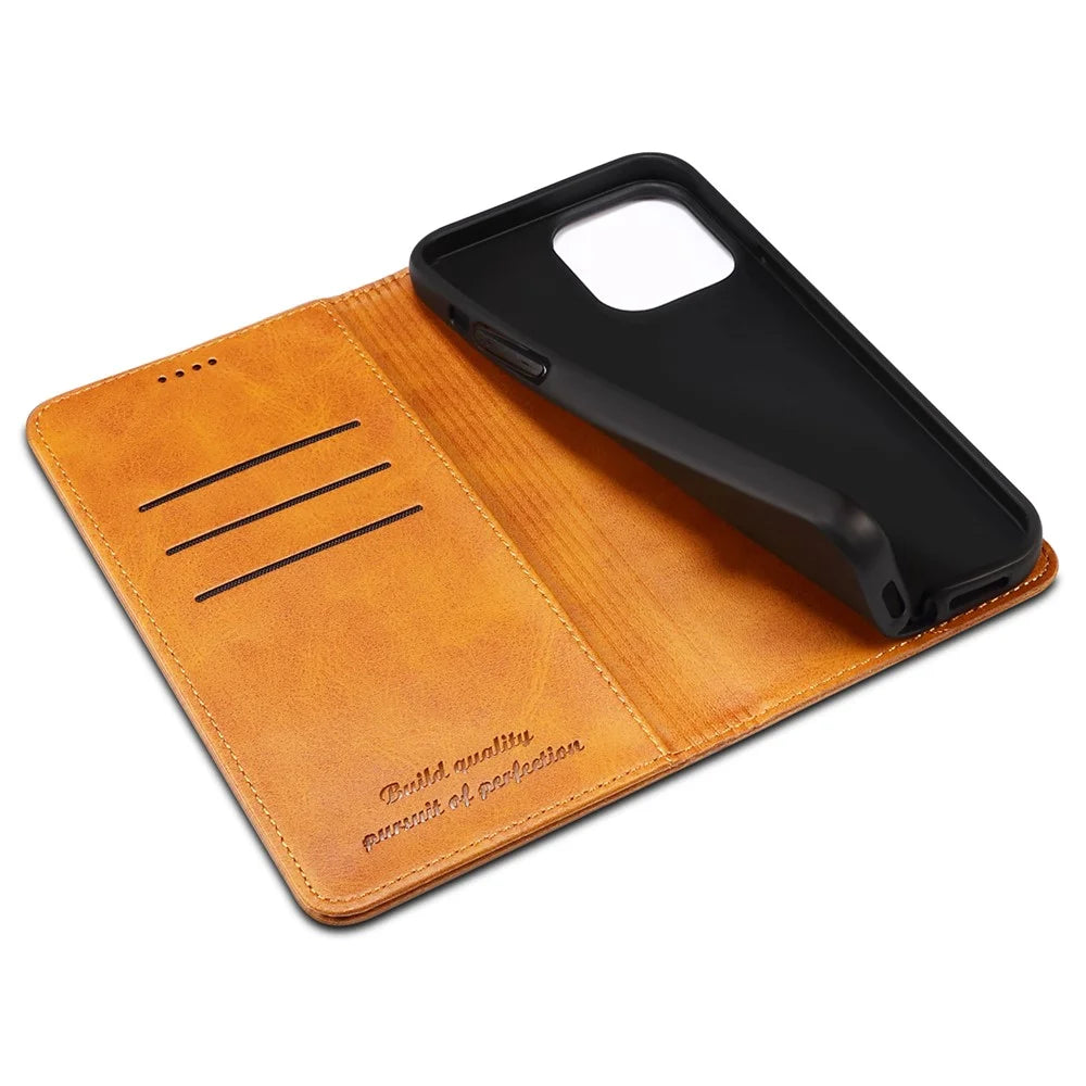 SUTENI Wallet Stand Design Anti-scratch Magnetic Automatic Closing Leather Cover + TPU Inner Case for iPhone 13 Pro Max 6.7 inch - Khaki - 6