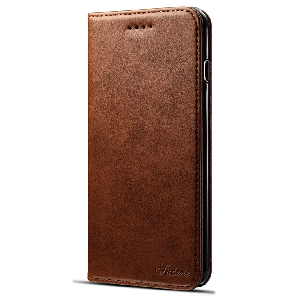SUTENI Folio Flip Textured Surface Magnetic Cover Well-protected Automatic Closing Wallet Design Leather Case with Stand for iPhone 7 Plus/8 Plus 5.5 inch - Brown - 2