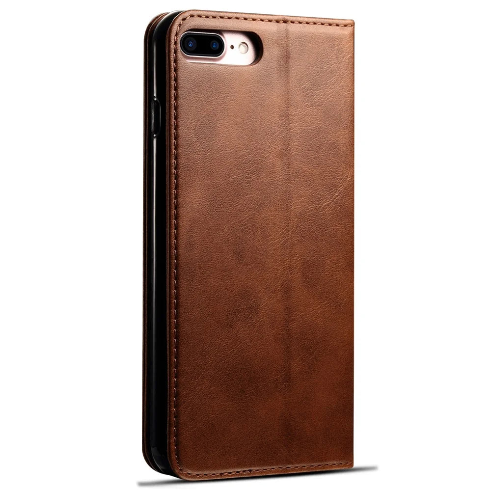 SUTENI Folio Flip Textured Surface Magnetic Cover Well-protected Automatic Closing Wallet Design Leather Case with Stand for iPhone 7 Plus/8 Plus 5.5 inch - Brown - 3