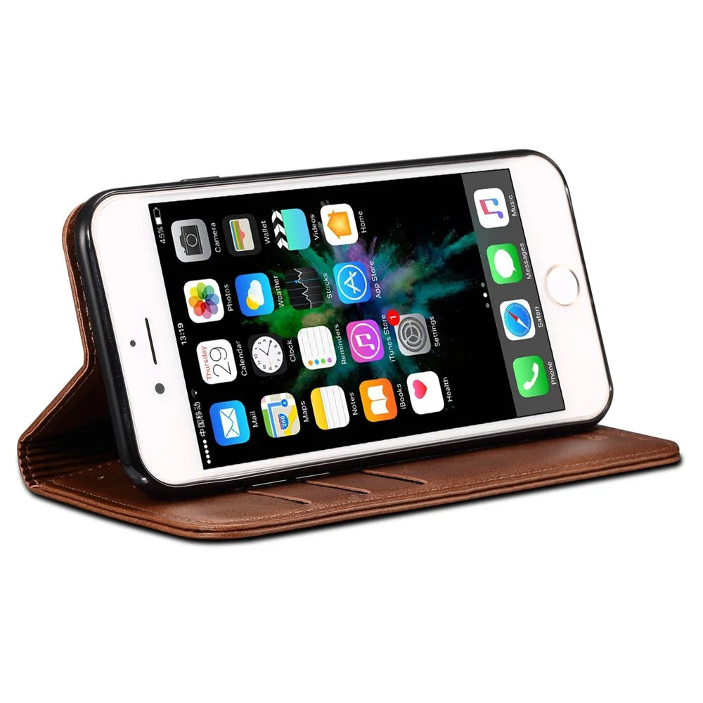 SUTENI Folio Flip Textured Surface Magnetic Cover Well-protected Automatic Closing Wallet Design Leather Case with Stand for iPhone 7 Plus/8 Plus 5.5 inch - Brown - 4