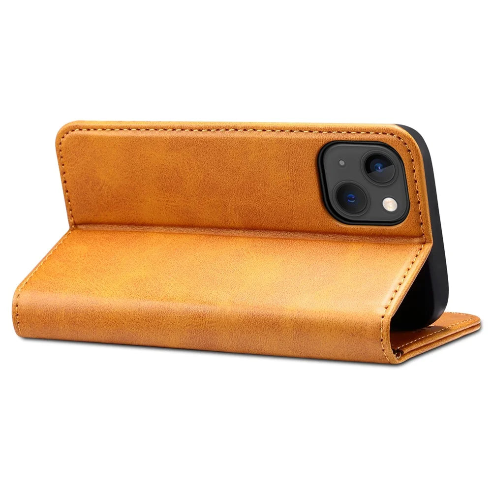 SUTENI Anti-scratch Wallet Stand Design Magnetic Automatic Closing Leather Protective Cover + TPU Inner Case for iPhone 13 mini 5.4 inch - Khaki - 3