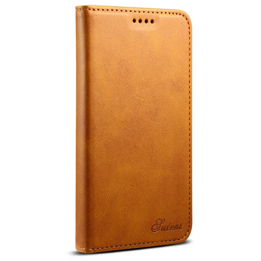 SUTENI Textured Surface All-round Protection Case Magnetic Automatic Closing Leather Case with Stand and Wallet for iPhone 12 mini 5.4 inch - Khaki - 2