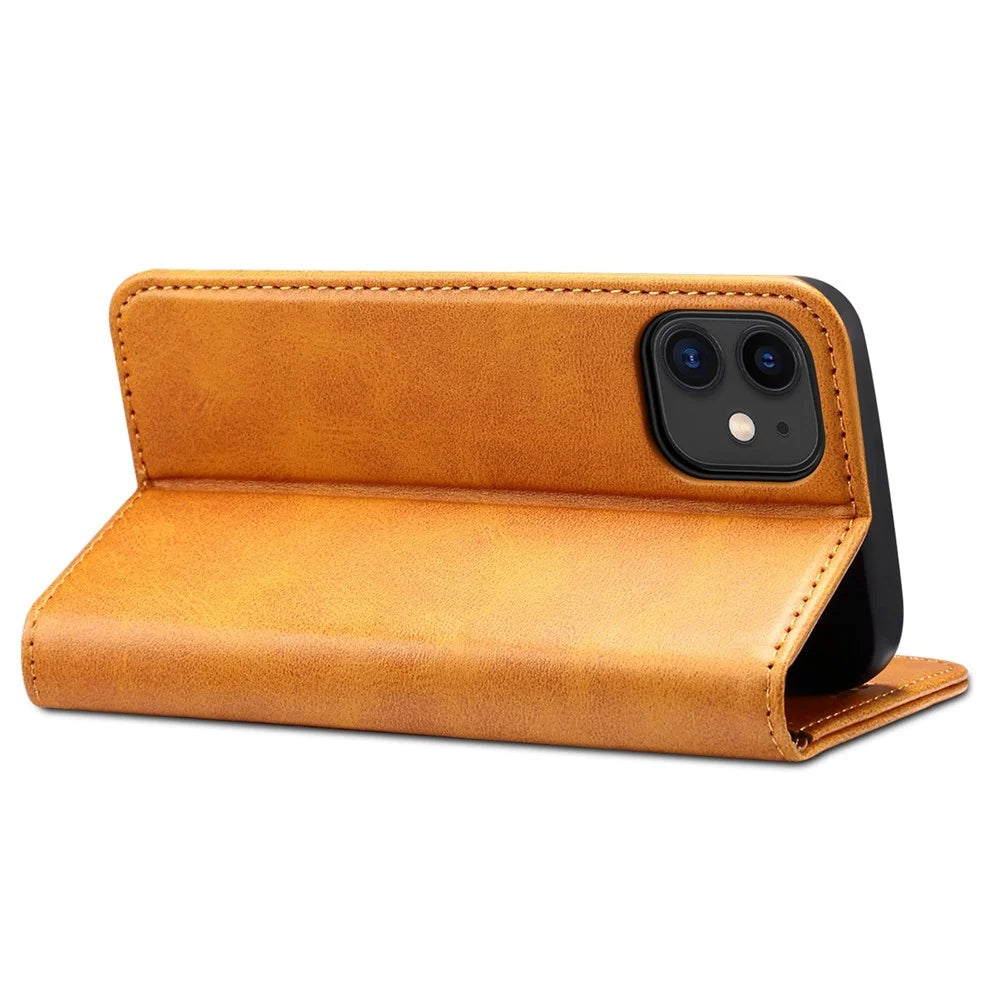 SUTENI Textured Surface All-round Protection Case Magnetic Automatic Closing Leather Case with Stand and Wallet for iPhone 12 mini 5.4 inch - Khaki - 4