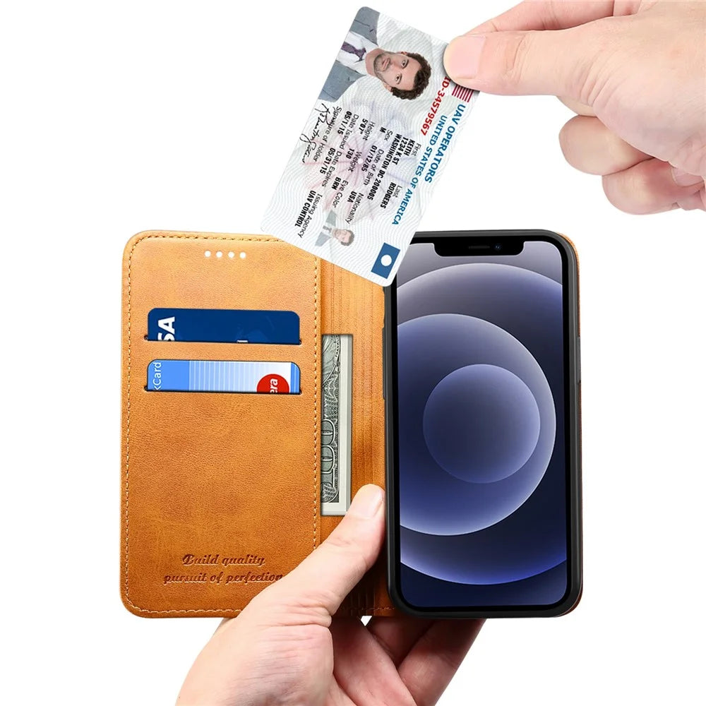 SUTENI Textured Surface All-round Protection Case Magnetic Automatic Closing Leather Case with Stand and Wallet for iPhone 12 mini 5.4 inch - Khaki - 6