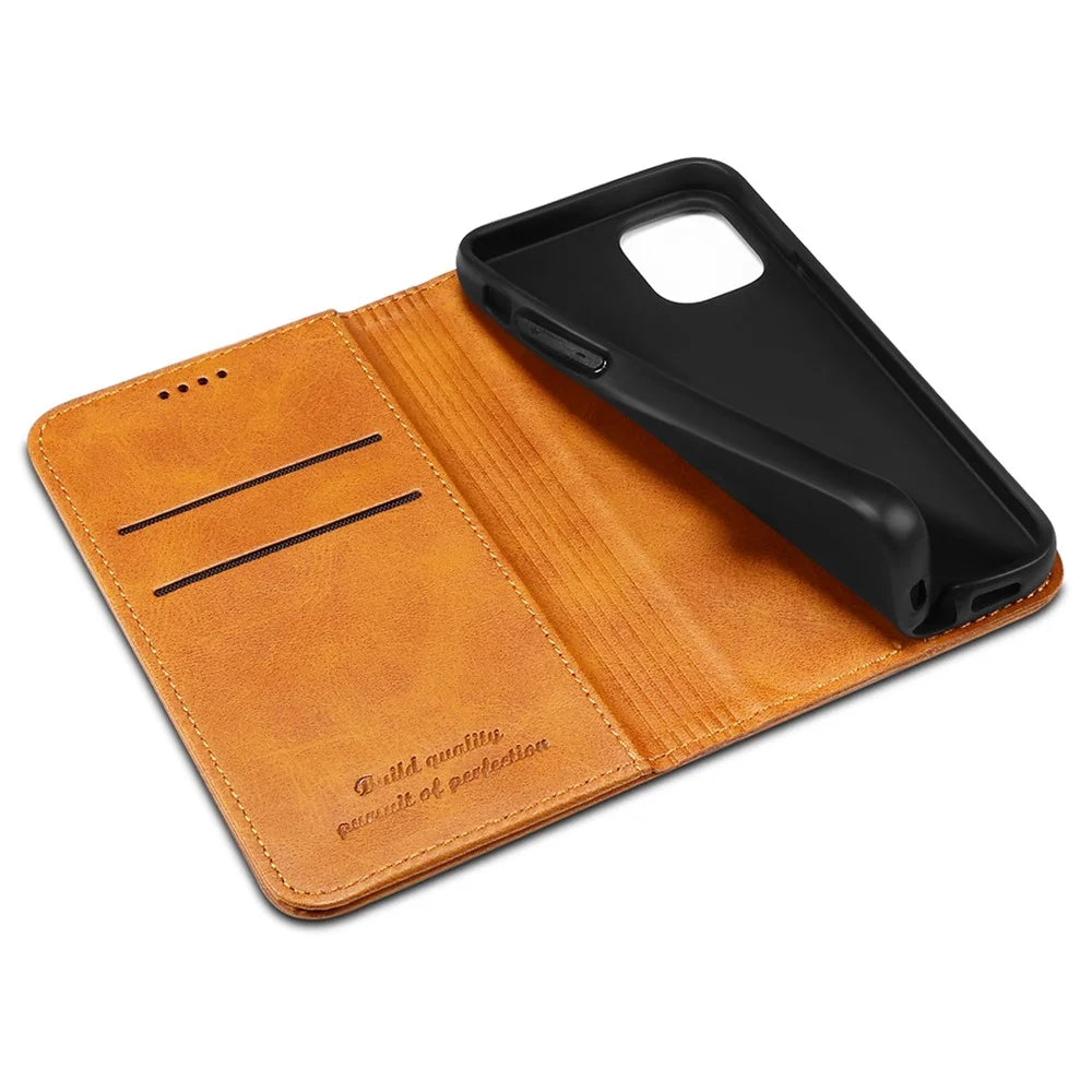 SUTENI Textured Surface All-round Protection Case Magnetic Automatic Closing Leather Case with Stand and Wallet for iPhone 12 mini 5.4 inch - Khaki - 7