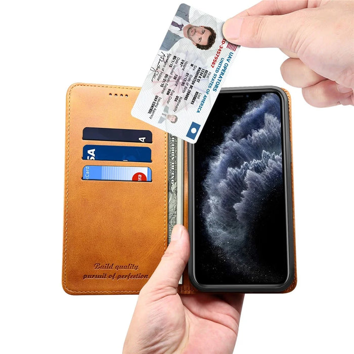 SUTENI Textured Surface Magnetic Automatic Closing Wallet Stand Design Leather Case for iPhone 12/12 Pro 6.1 inch - Khaki - 6