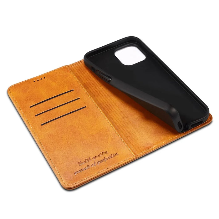 SUTENI Textured Surface Magnetic Automatic Closing Wallet Stand Design Leather Case for iPhone 12/12 Pro 6.1 inch - Khaki - 7