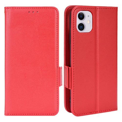 For iPhone 11 6.1 inch Magnetic Smartphone Shell Litchi Texture Anti-fingerprint PU Leather Stand Wallet Case Mobile Phone Cover - Red - 1