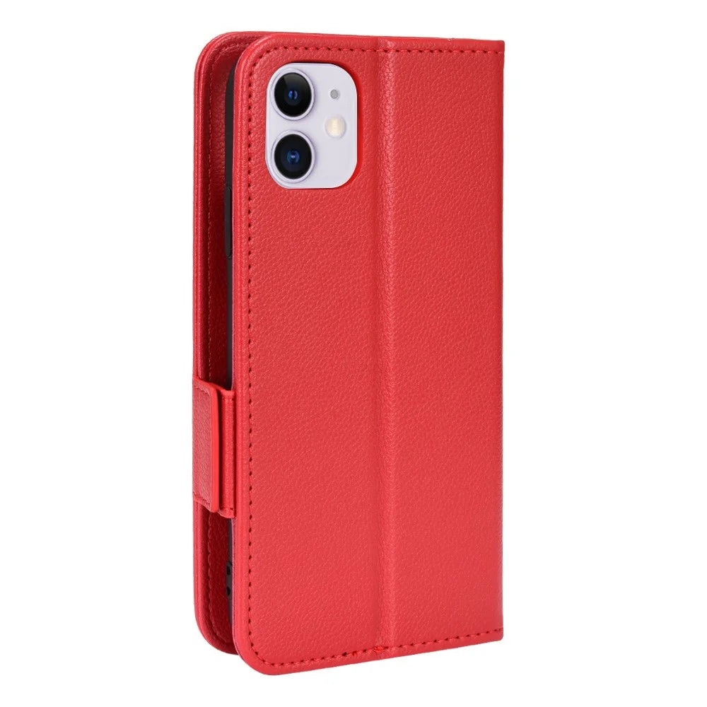 For iPhone 11 6.1 inch Magnetic Smartphone Shell Litchi Texture Anti-fingerprint PU Leather Stand Wallet Case Mobile Phone Cover - Red - 3