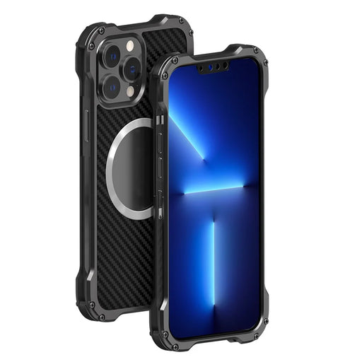 R-JUST RJ-51 Back Hollow Heat Dissipation Carbon Fiber PC + Aluminum Alloy Phone Case Support Wireless Charging for iPhone 12 Pro 6.1 inch - 1