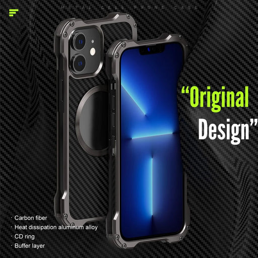 R-JUST RJ-51 Back Hollow Heat Dissipation Carbon Fiber PC + Aluminum Alloy Phone Case Support Wireless Charging for iPhone 12 Pro 6.1 inch - 2