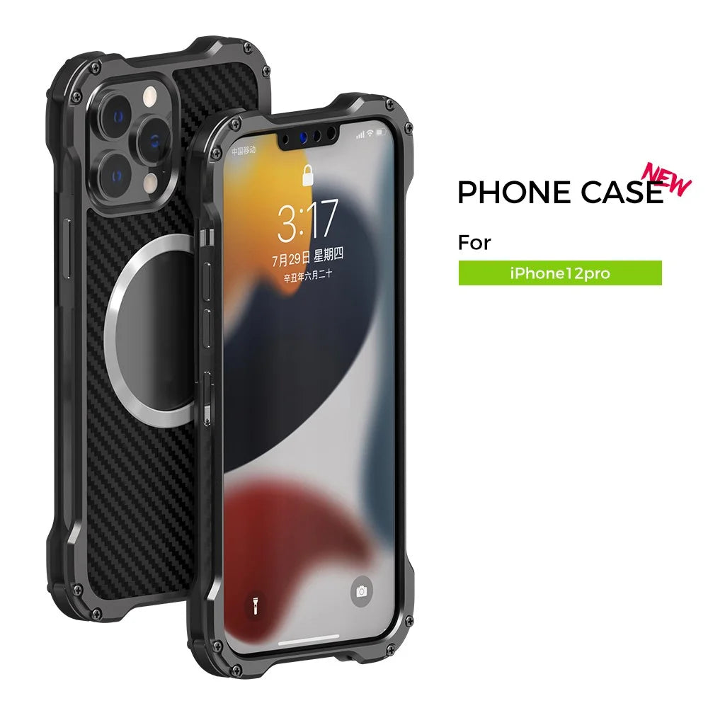 R-JUST RJ-51 Back Hollow Heat Dissipation Carbon Fiber PC + Aluminum Alloy Phone Case Support Wireless Charging for iPhone 12 Pro 6.1 inch - 7