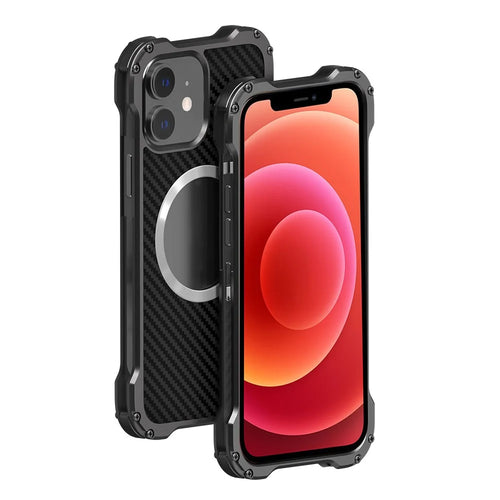 R-JUST RJ-51 Drop-Resistant Back Hollow Heat Dissipation Carbon Fiber PC + Aluminum Alloy Phone Case for iPhone 12 6.1 inch - 1
