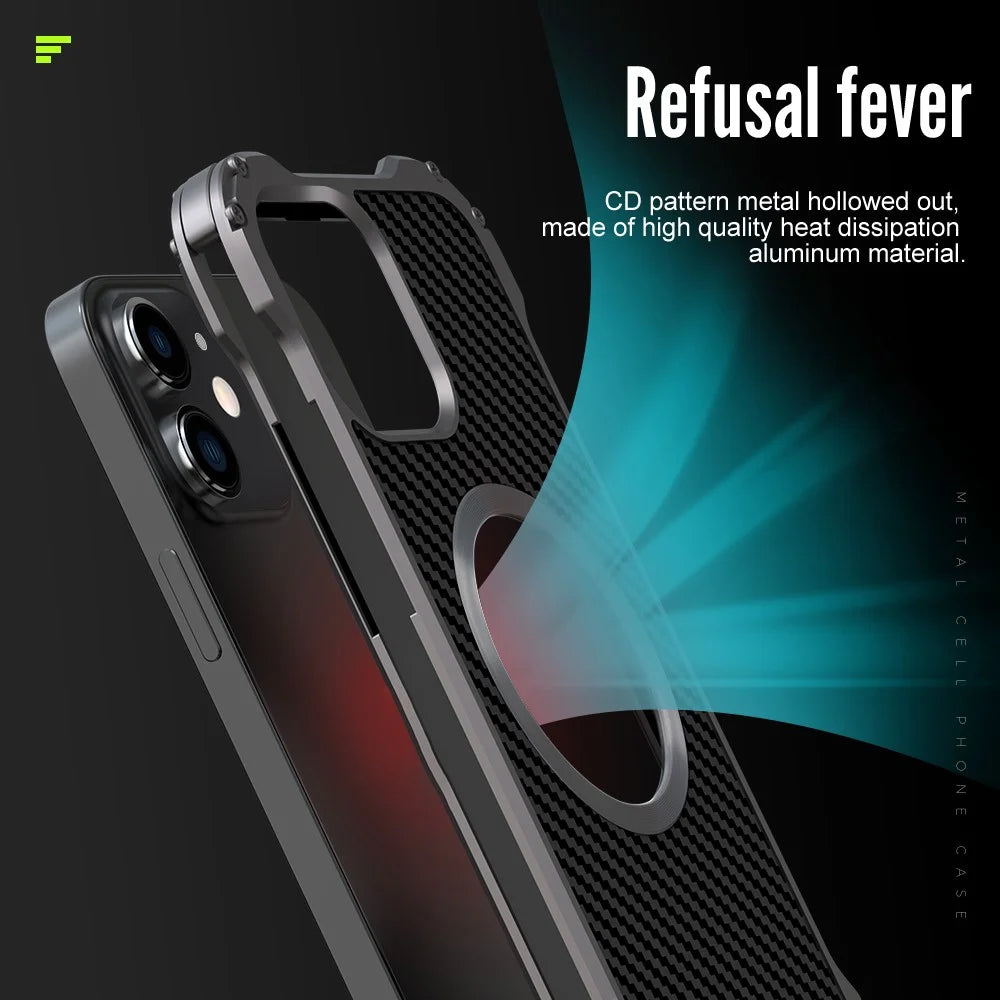 R-JUST RJ-51 Drop-Resistant Back Hollow Heat Dissipation Carbon Fiber PC + Aluminum Alloy Phone Case for iPhone 12 6.1 inch - 4