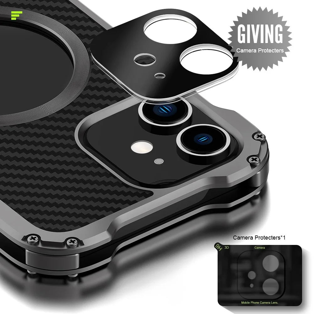 R-JUST RJ-51 Drop-Resistant Back Hollow Heat Dissipation Carbon Fiber PC + Aluminum Alloy Phone Case for iPhone 12 6.1 inch - 5