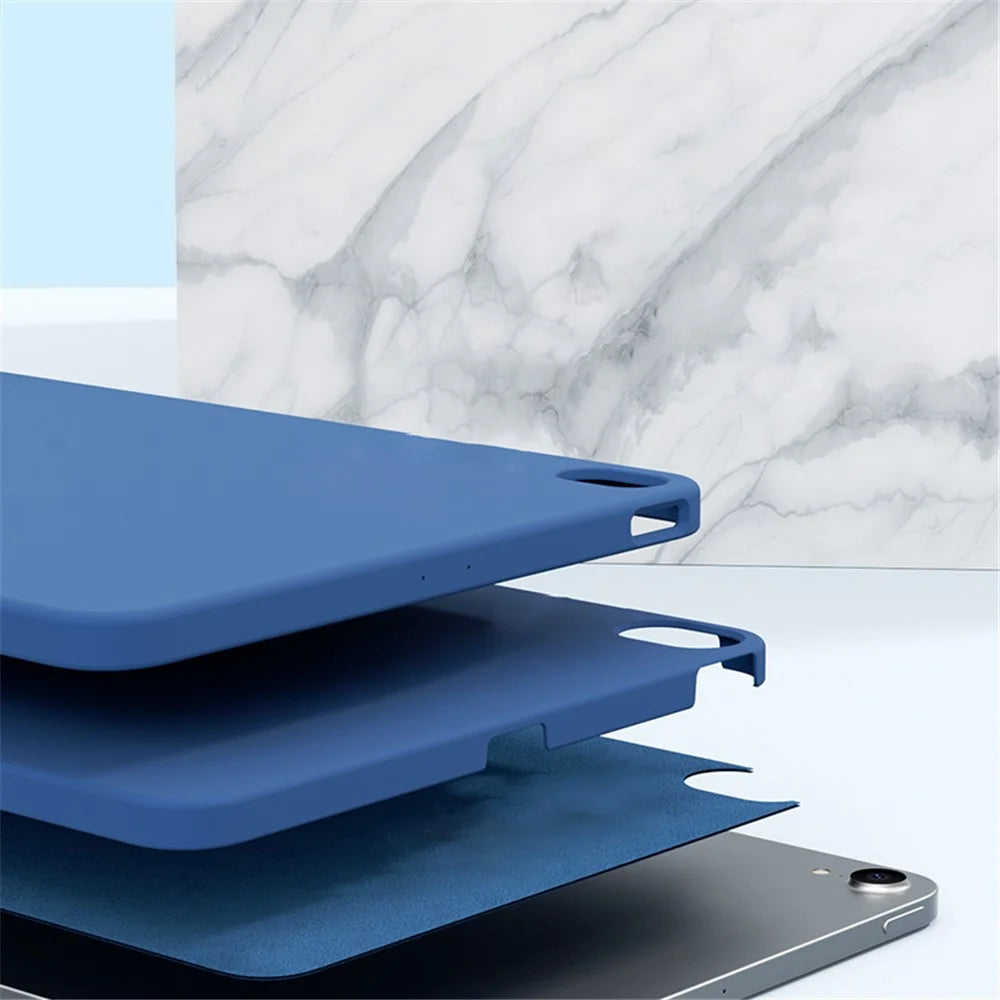 MUTURAL Drop-resistant Liquid Silicone+PC Microfiber Lining Protective Tablet Case Cover for iPad Air (2020)/Air (2022) - Black - 6