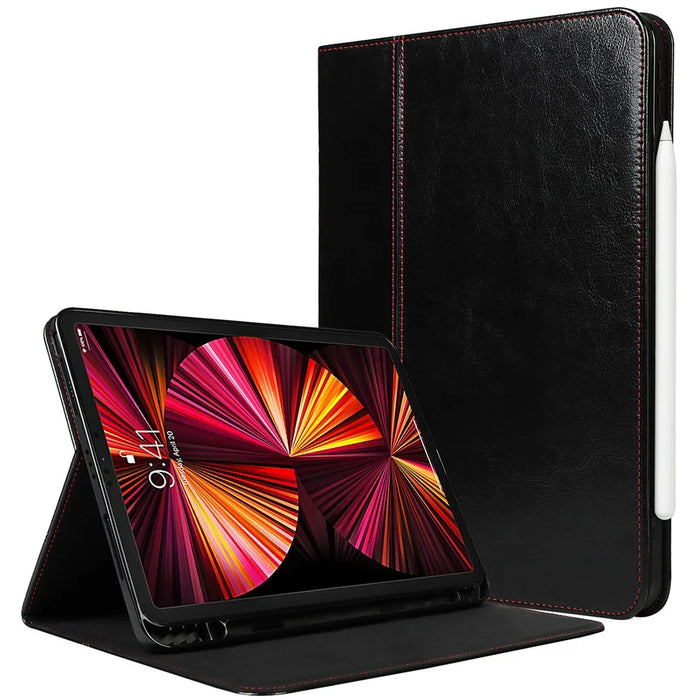 Crazy Horse Texture Wake/Sleep Function Genuine Leather Anti-fall Tablet Case with Stand for Apple iPad Pro 11-inch (2021) - Black - 1